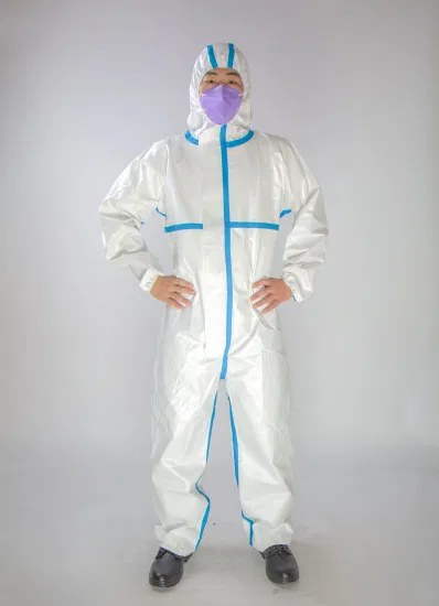 FDA En13485 Белая водонепроницаемая одноразовая стерильная медицинская защитная одежда. Доступен бесплатный образец. OEM Заводская поставка СИЗ. Комбинезон.